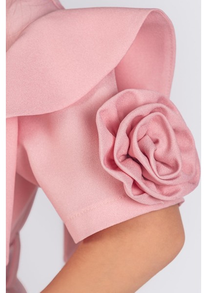 Kloş Etekli Gül Detaylı Kısa Kollu Kız Çocuk Elbisesi fırsatları