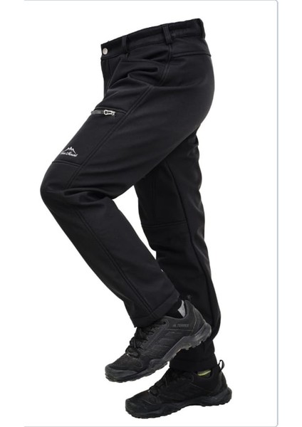 Erkek Siyah Su İtici Rüzgar Geçirmez Outdoor Kışlık Softshell Paça Fermuarsız Pantolon modelleri