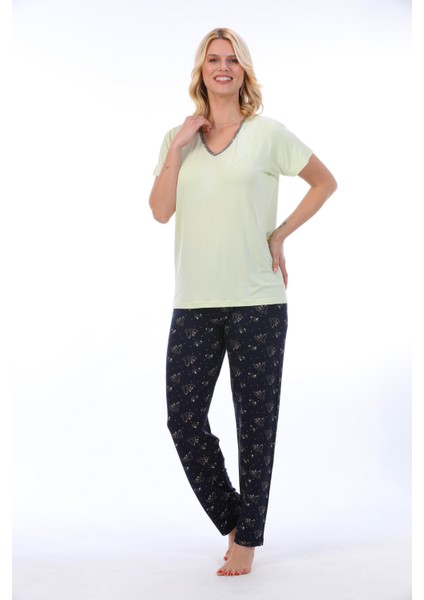 Bambu, Esnek Kumaş, Kısa Kol Kadın Pijama Takımı 73212