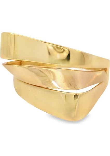 Modern Dizayn Asimetrik Geçişli Geniş Model Yeşil Altın Yüzük