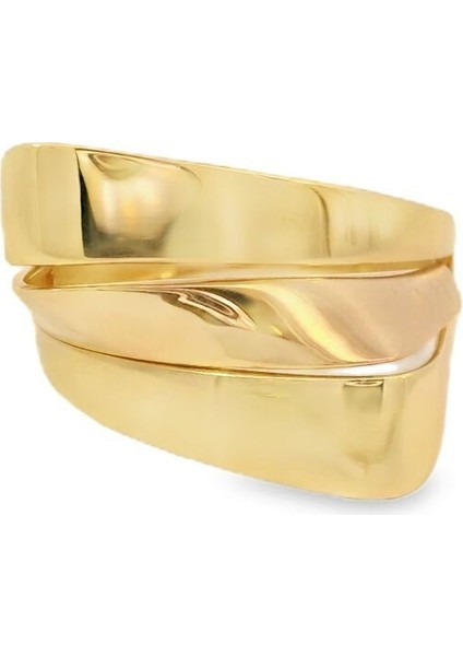 Modern Dizayn Asimetrik Geçişli Geniş Model Yeşil Altın Yüzük fiyatları