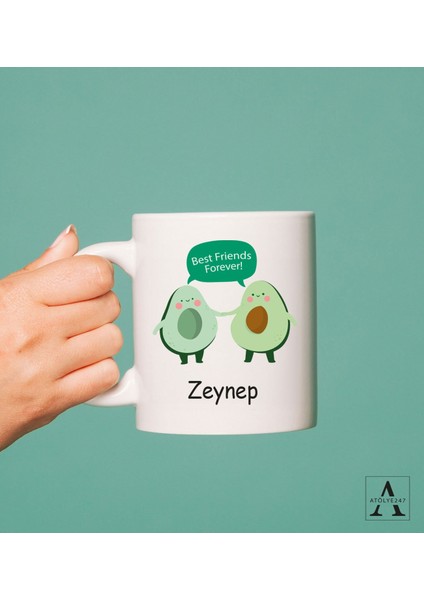 Kişiye Özel Avokado Tasarımlı Best Friends Kupa Bardak