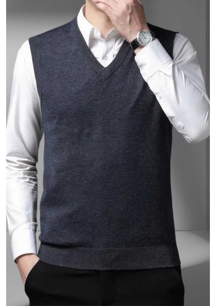 Erkek V Yaka Triko Tüylenmez Süveter Erkek Slim Fit Süveter fırsatları