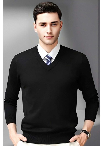Erkek V Yaka Uzun Kol Triko Tüylenmez Süveter Erkek Slim Fit Süveter fiyatları