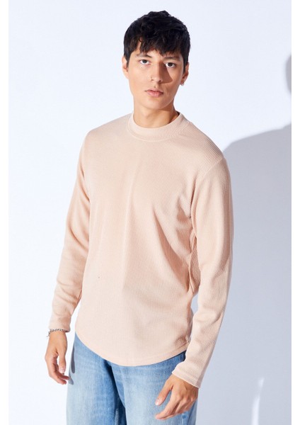 Bisiklet Yaka Jakarlı Dokulu Kumaş Slim Fit Basic Uzun Kol Erkek Tshirt | Taş MANW229954-1