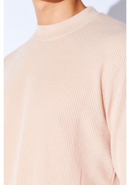 Bisiklet Yaka Jakarlı Dokulu Kumaş Slim Fit Basic Uzun Kol Erkek Tshirt | Taş MANW229954-1