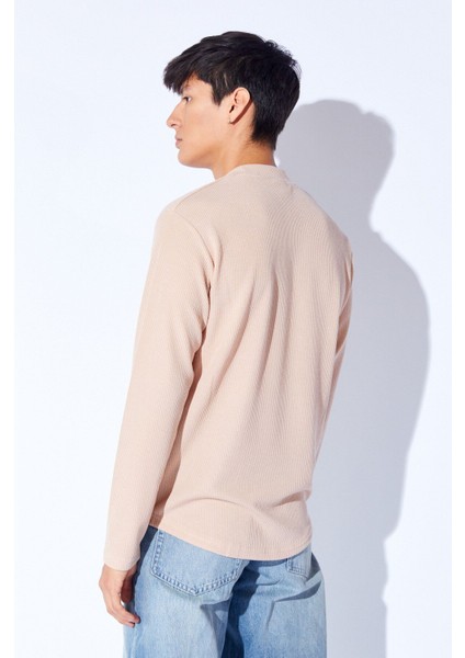 Bisiklet Yaka Jakarlı Dokulu Kumaş Slim Fit Basic Uzun Kol Erkek Tshirt | Taş MANW229954-1
