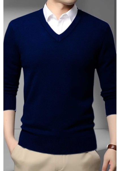 Erkek V Yaka Uzun Kol Triko Tüylenmez Süveter Erkek Slim Fit Süveter modelleri