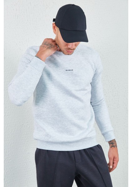 Bisiklet Yaka Basic Minimal Baskılı Sweat Kar Melanj