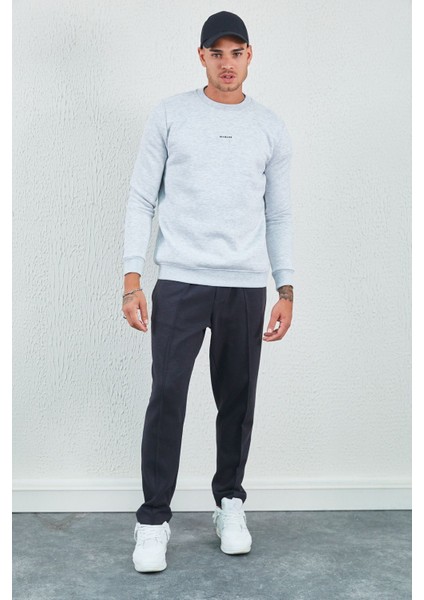 Bisiklet Yaka Basic Minimal Baskılı Sweat Kar Melanj