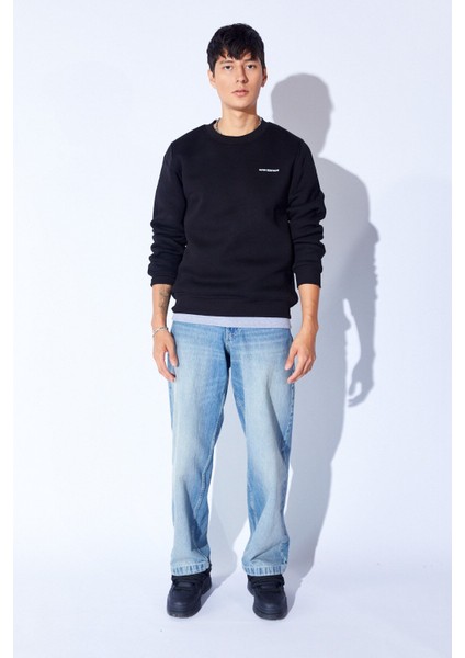 Üç Iplik Şardonlu Lüx Kalite Penye Bisiklet Yaka Erkek Sweatshirt | Siyah MANW229914-1 modelleri