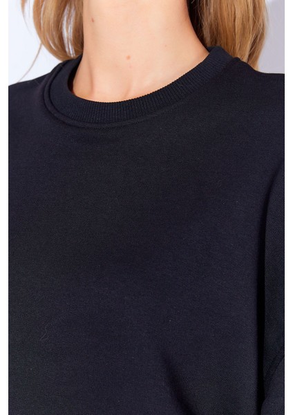 Yüksek Crop Lüx Üç Iplik Ağır Ribanalı Uzun Kol Kadın Sweatshirt | Siyah MKW279401-01 fırsatları