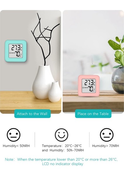 LCD Ekranlı Mini Termo-Higrometre (Beyaz+Yeşil+Pembe) (Yurt Dışından)
