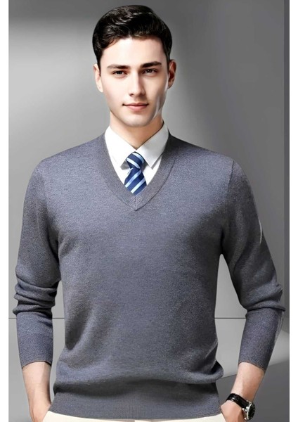 Erkek V Yaka Uzun Kol Triko Tüylenmez Süveter Erkek Slim Fit Süveter fırsatları