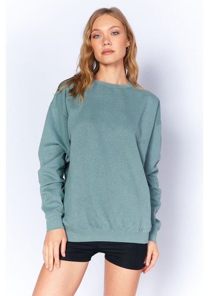 Eskitme/soluk Efektli Basic Kalıp L Örme Sweatshirt | Petrol MKW278852-01