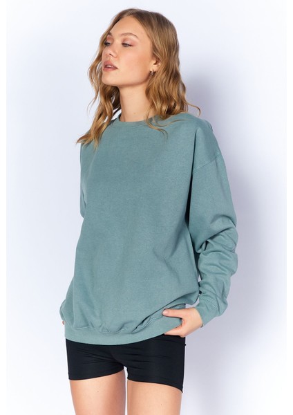 Eskitme/soluk Efektli Basic Kalıp L Örme Sweatshirt | Petrol MKW278852-01