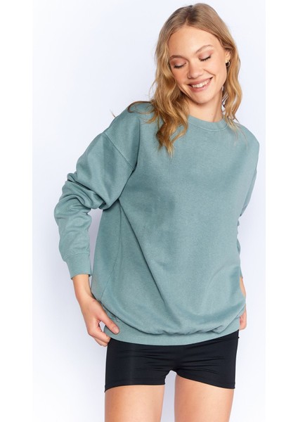 Eskitme/soluk Efektli Basic Kalıp L Örme Sweatshirt | Petrol MKW278852-01