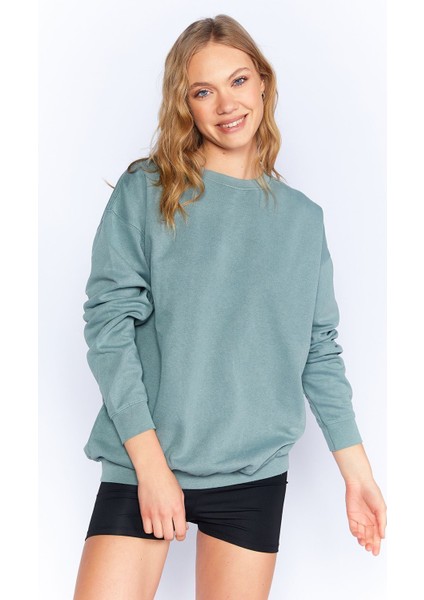 Eskitme/soluk Efektli Basic Kalıp L Örme Sweatshirt | Petrol MKW278852-01