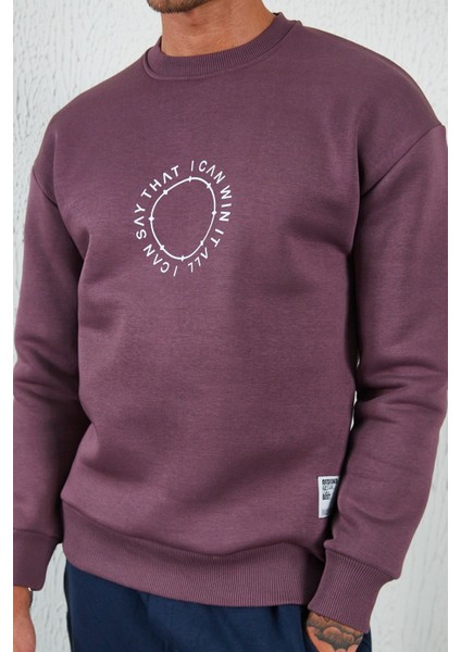 Baskılı Basic Sweat Mürdüm