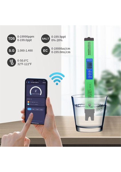 5'i 1 Arada Su Kalitesi Test Cihazı Dijital Ec Tds Salt Sg Temp Bluetooth Uygulama (Yurt Dışından)