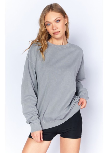 Eskitme/soluk Efektli Basic Kalıp L Örme Sweatshirt | Boyama Gri MKW278852-01