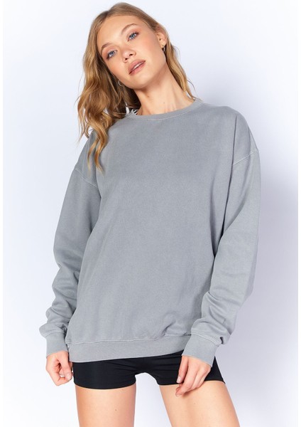 Eskitme/soluk Efektli Basic Kalıp L Örme Sweatshirt | Boyama Gri MKW278852-01