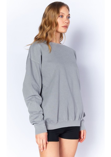 Eskitme/soluk Efektli Basic Kalıp L Örme Sweatshirt | Boyama Gri MKW278852-01