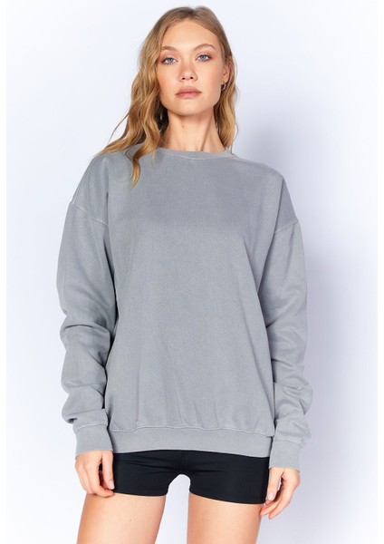 Eskitme/soluk Efektli Basic Kalıp L Örme Sweatshirt | Boyama Gri MKW278852-01