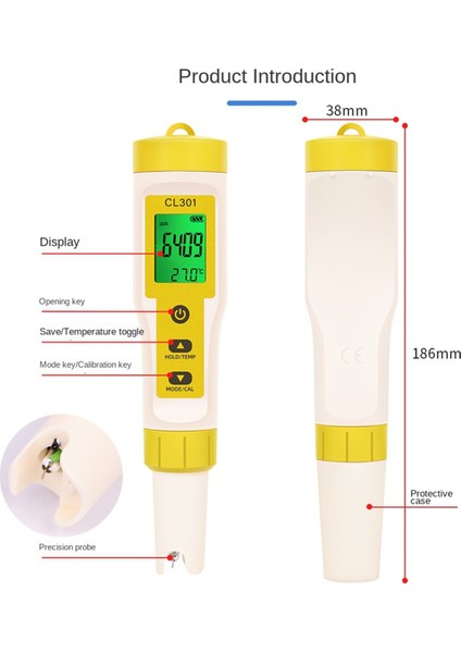 3'ü 1 Arada Klor Ölçer Cl2/h2/sıcaklık Ölçer Su Kalitesi Test Cihazı (Yurt Dışından)