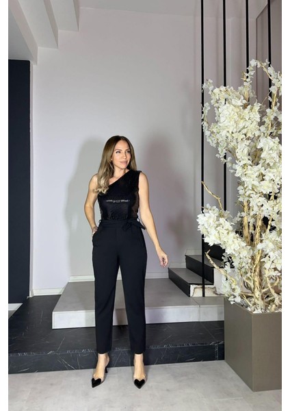 G1232 Tek Omuz Payet Detaylı Tulum Siyah fırsatları