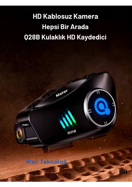 Q28 Motosiklet Kaskı Için Kameralı Bluetooth Kulaklık 1080P Hd Ultra Geniş Açı Su Geçirmez