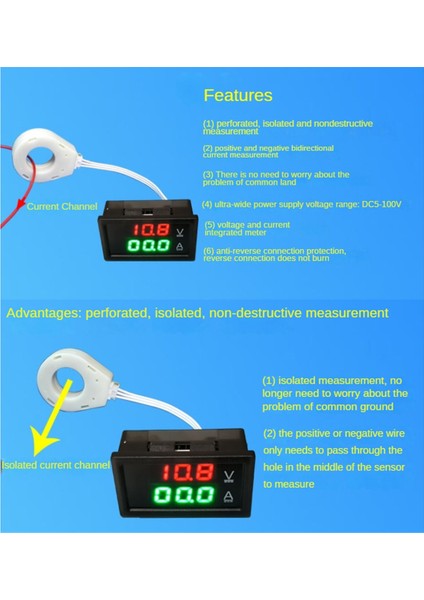 Hall Ampermetre Voltmetre Dc 0-300V 200A Akü Monitörü 12/24/36/48/60V (Yurt Dışından)