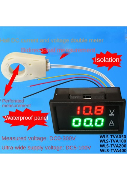 Hall Ampermetre Voltmetre Dc 0-300V 200A Akü Monitörü 12/24/36/48/60V (Yurt Dışından)