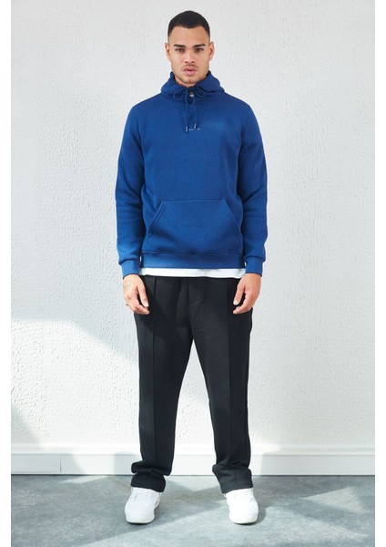 Kapüşonlu Basic Minimal Baskılı Sweat Marin fiyatları
