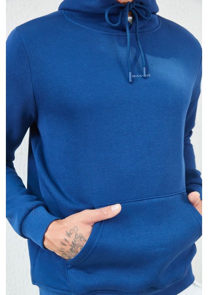 Kapüşonlu Basic Minimal Baskılı Sweat Marin fırsatları