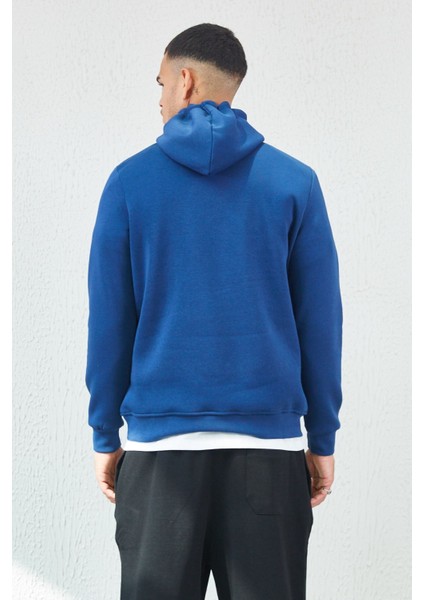 Kapüşonlu Basic Minimal Baskılı Sweat Marin indirimleri