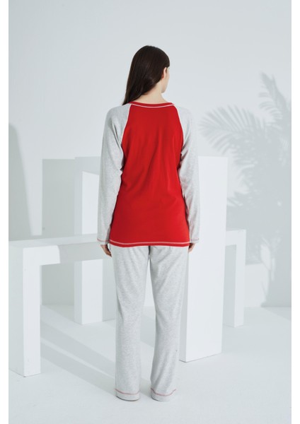 Pamuklu Kadın Pijama Takımı Kırmızı fırsatları
