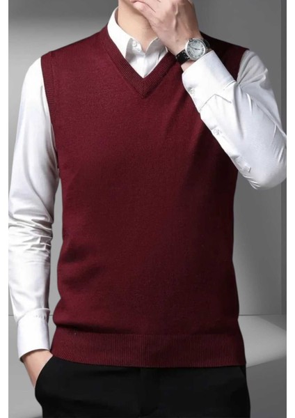 Erkek V Yaka Triko Tüylenmez Süveter Erkek Slim Fit Süveter fırsatları