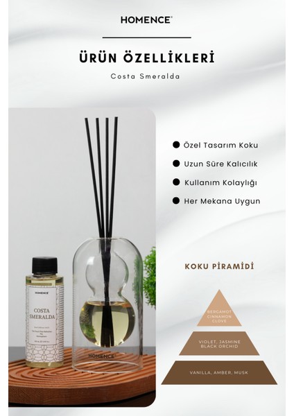 Costa Smeralda Vanilya Tarçın Bambu Çubuklu Oda Kokusu Dekoratif Şişeli 100 ml Refill