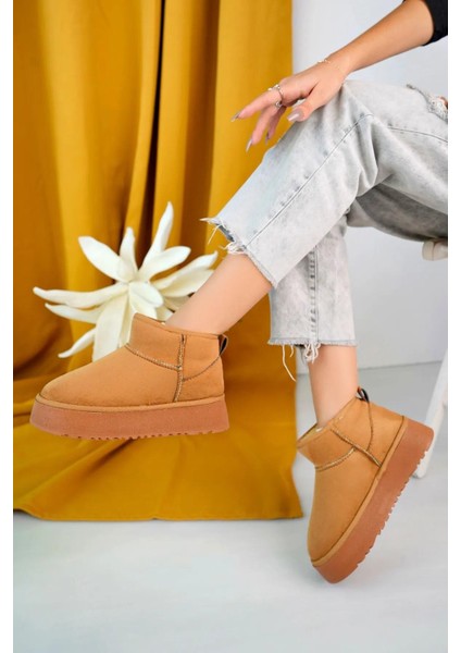 Elanaz Süet Içi Kürklü Kalın Taban Mini Boy Bilekte Kısa Kadın Bot fiyatları