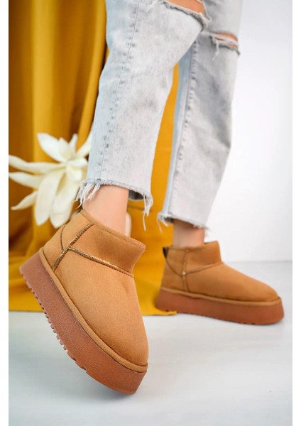 Elanaz Süet Içi Kürklü Kalın Taban Mini Boy Bilekte Kısa Kadın Bot modelleri