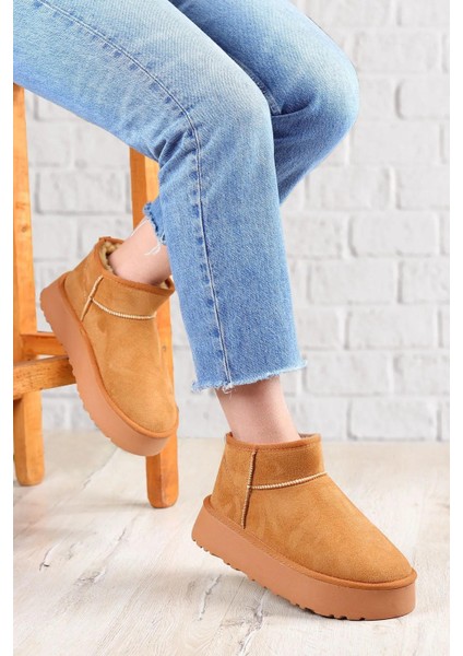 Elanaz Süet Içi Kürklü Kalın Taban Mini Boy Bilekte Kısa Kadın Bot fırsatları