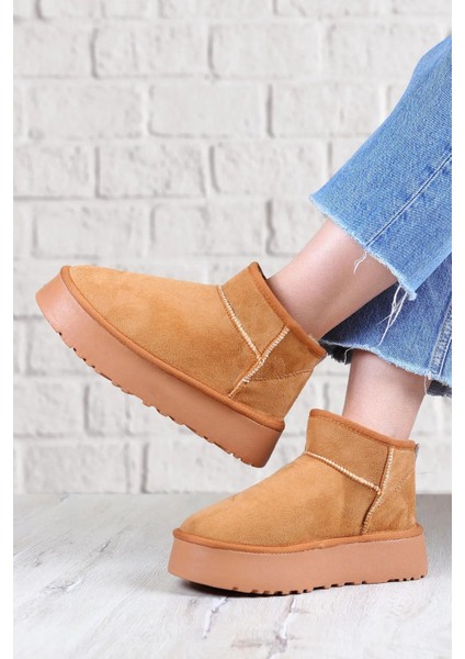Elanaz Süet Içi Kürklü Kalın Taban Mini Boy Bilekte Kısa Kadın Bot indirimleri