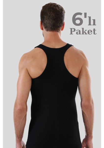 6'lı Paket Siyah Erkek Rambo Sporcu Atlet %100 Pamuk Ribana