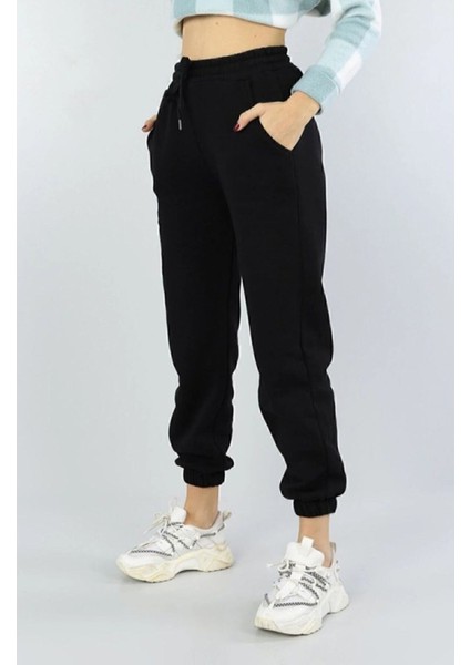 2'li Unisex Siyah-Gri Yüksek Belli Jogger Eşofman Altı