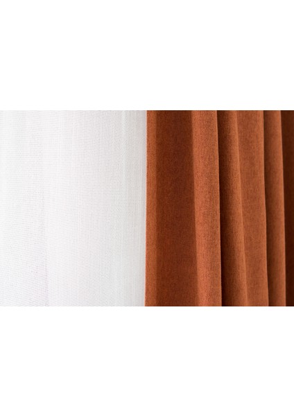 Kiremit Rengi Pilesiz Büzgülü Ekstraforlu Keten Fon Perde fiyatları