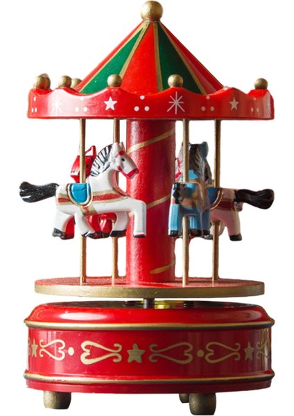 Ahşap Müzik Kutusu Noel El Sanatları Dekorasyonu Noel Parçası Kırmızı (Yurt Dışından)