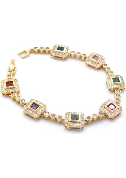 Bz Altın Kaplama Renkli Taşlı Su Yolu Bileklik BLK-946