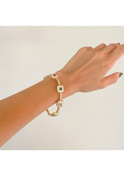 Bz Altın Kaplama Renkli Taşlı Su Yolu Bileklik BLK-946 fiyatları