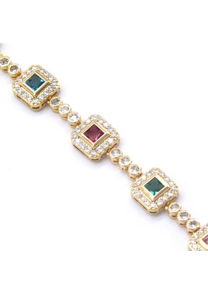Bz Altın Kaplama Renkli Taşlı Su Yolu Bileklik BLK-946 fırsatları